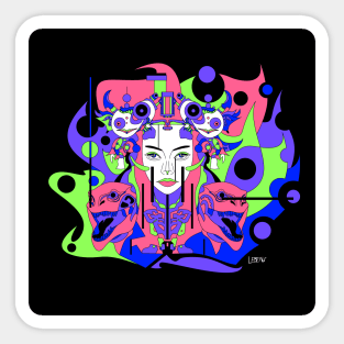 paninaro metal madness in ecopop abstract woman kaiju artsy Sticker